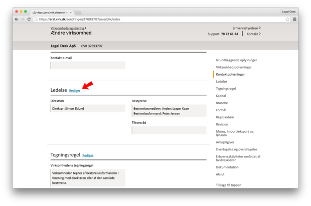 rediger ledelse på virk.dk