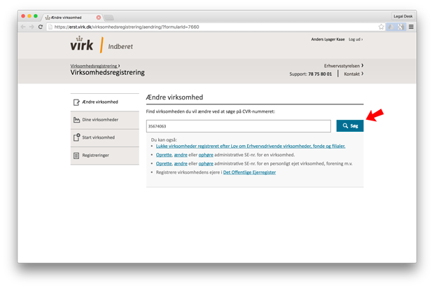 soeg selskab på virk.dk