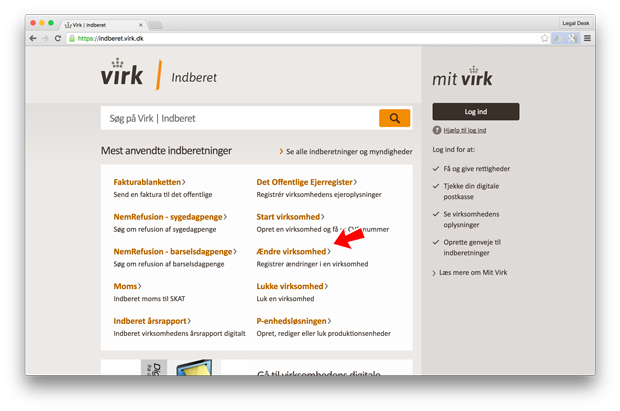 aendre virksomhed på virk.dk