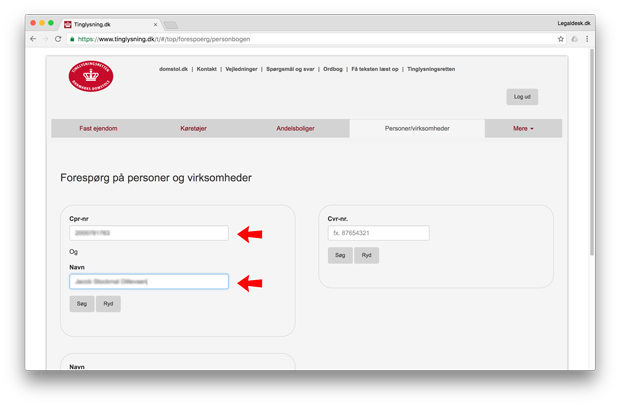 Indtast navn og CPR-nr.
