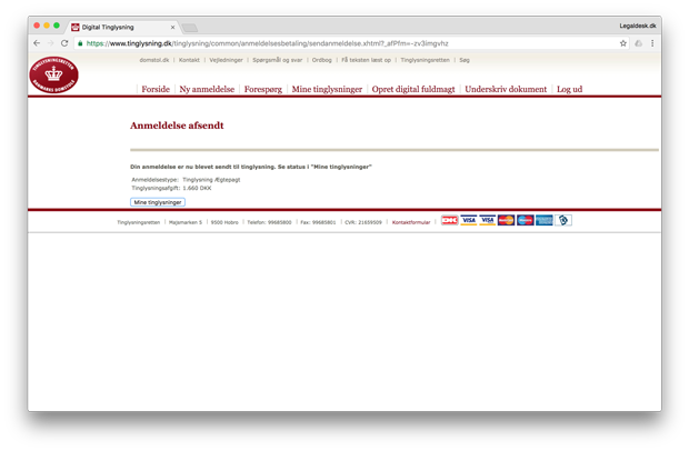 Ægtepagten er sendt til tinglysning