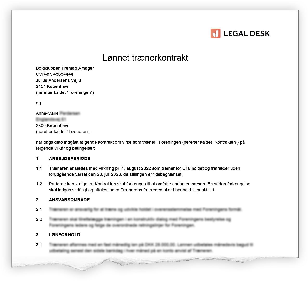 Eksempel Traenerkontrakt Stor