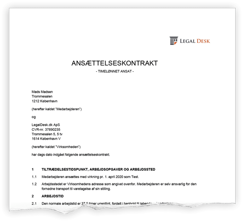 Legaldesk Ansaettelseskontrakt For Timeloennede 20 02 2020